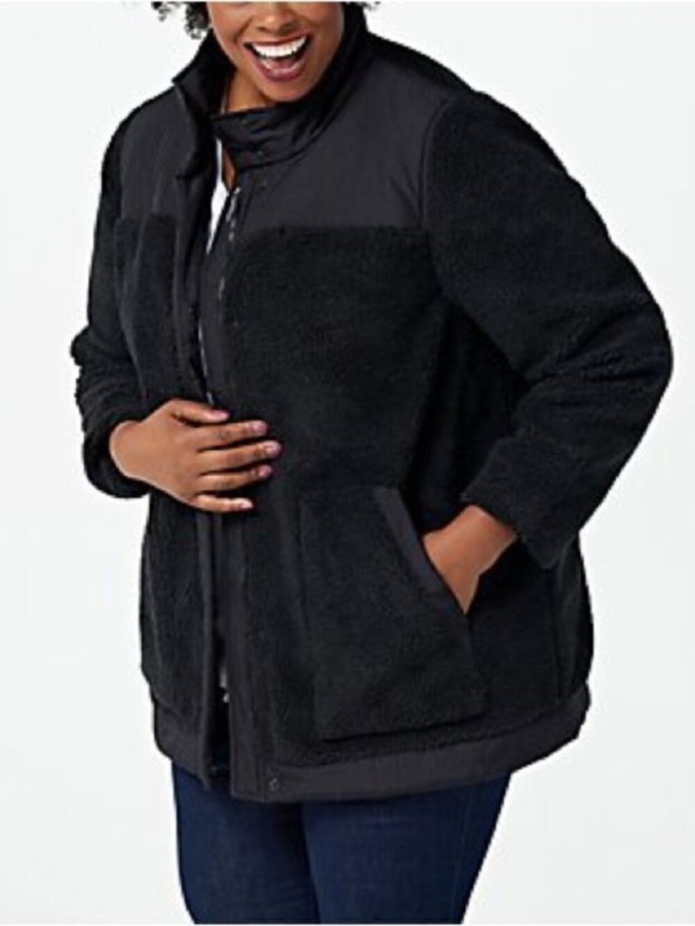 zuda Woven Trims Sherpa Jacket
